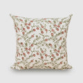 Terracotta floral bud hand block print linen cushion cover, front view