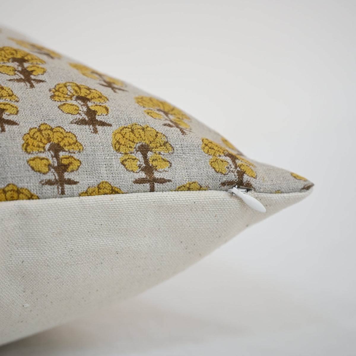 Summer Mustard  Linen Block Print Pillow Cover