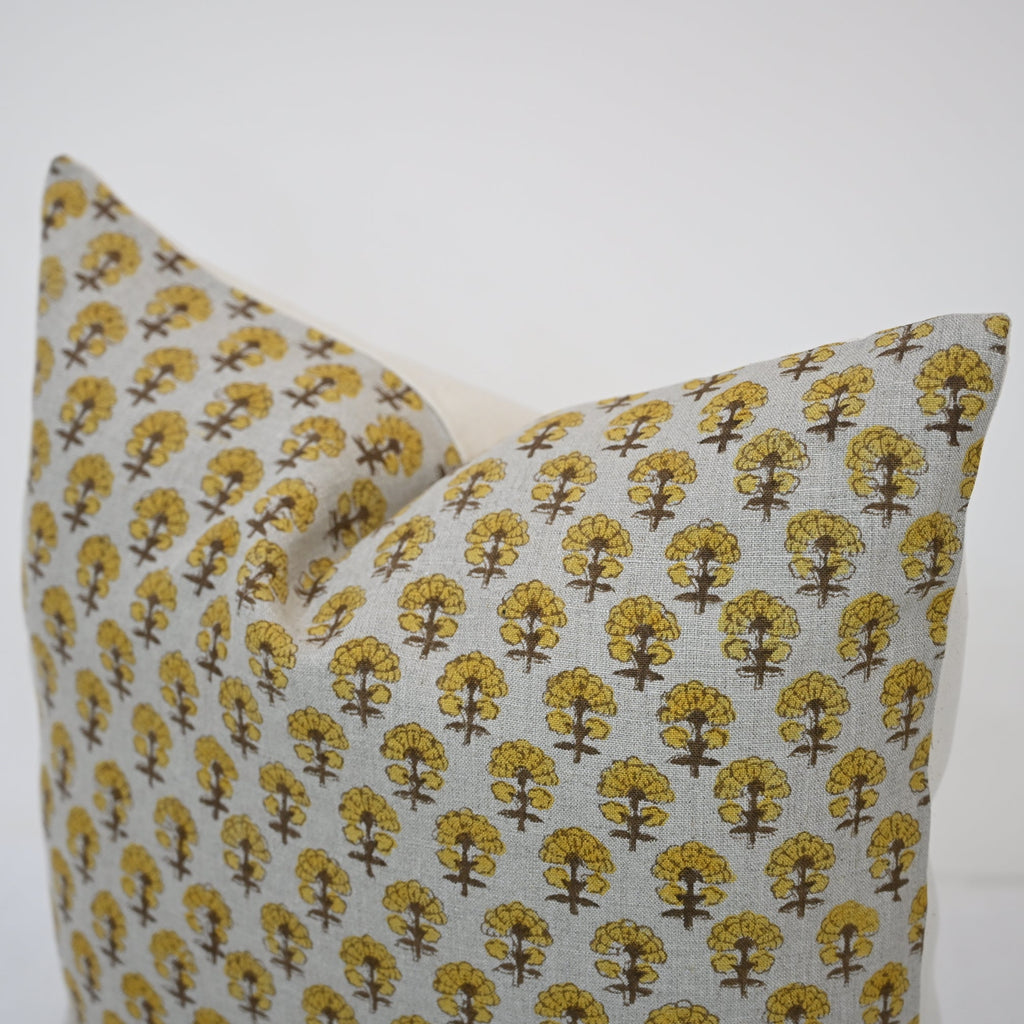Summer Mustard  Linen Block Print Pillow Cover