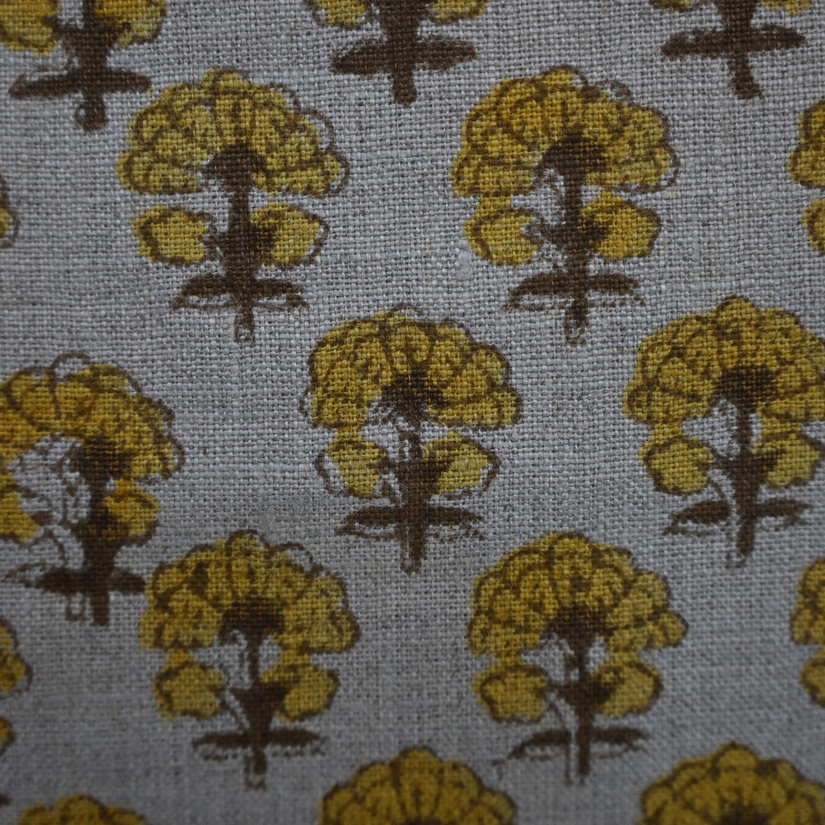 Summer Mustard  Linen Block Print Pillow Cover