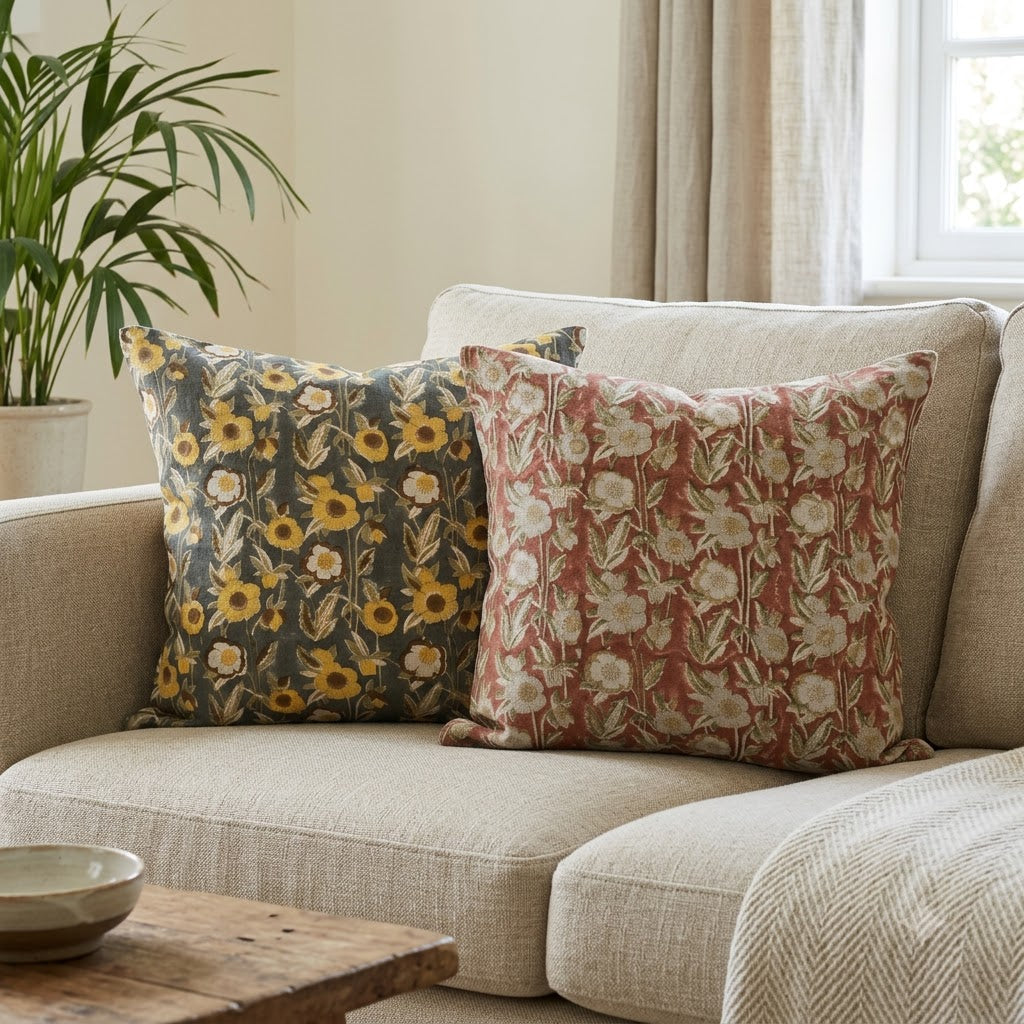 Maria Mustard Linen Block Print Pillow Cover
