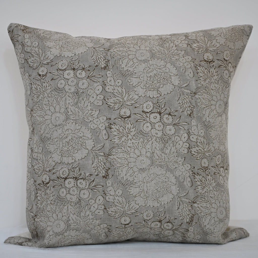 Jasmine Taupe Linen Block Print Pillow Cover