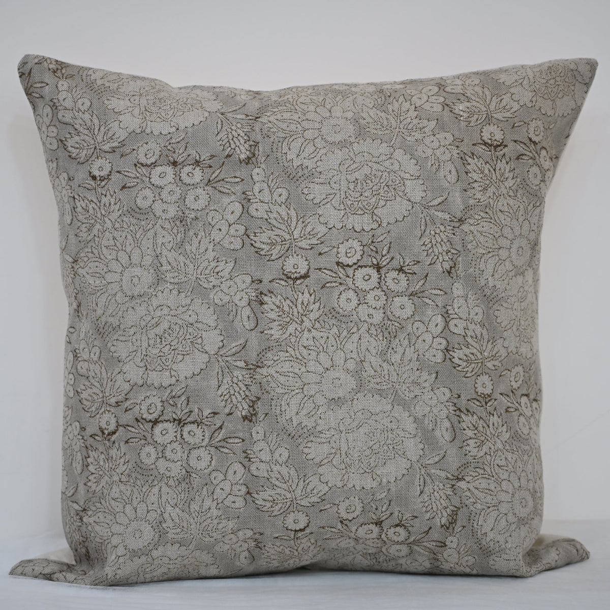Jasmine Taupe Linen Block Print Pillow Cover