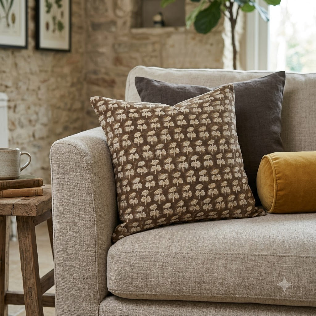 Gabriella Espresso Linen Block Print Pillow Cover
