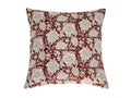Rust floral trellis hand block print linen pillow cover, front view