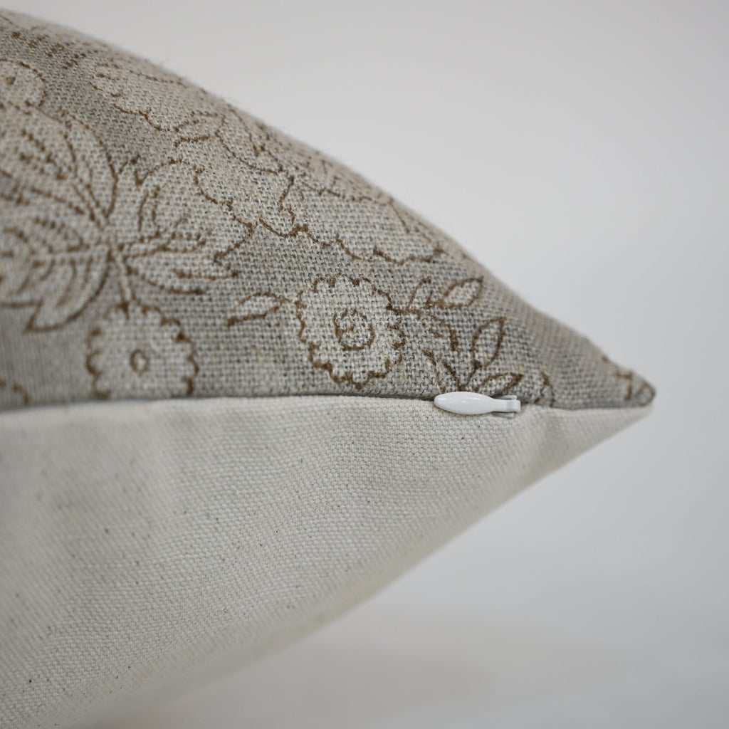 Jasmine Taupe Linen Block Print Pillow Cover