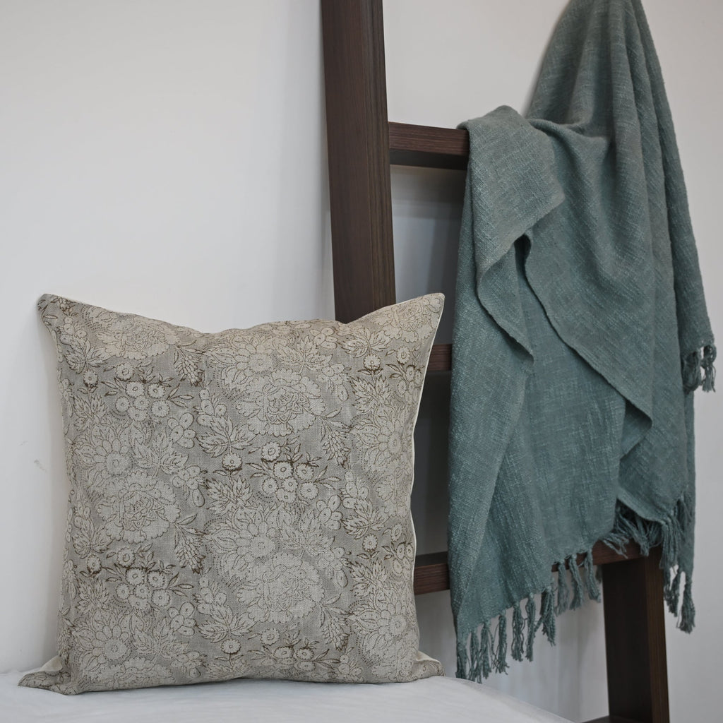 Jasmine Taupe Linen Block Print Pillow Cover