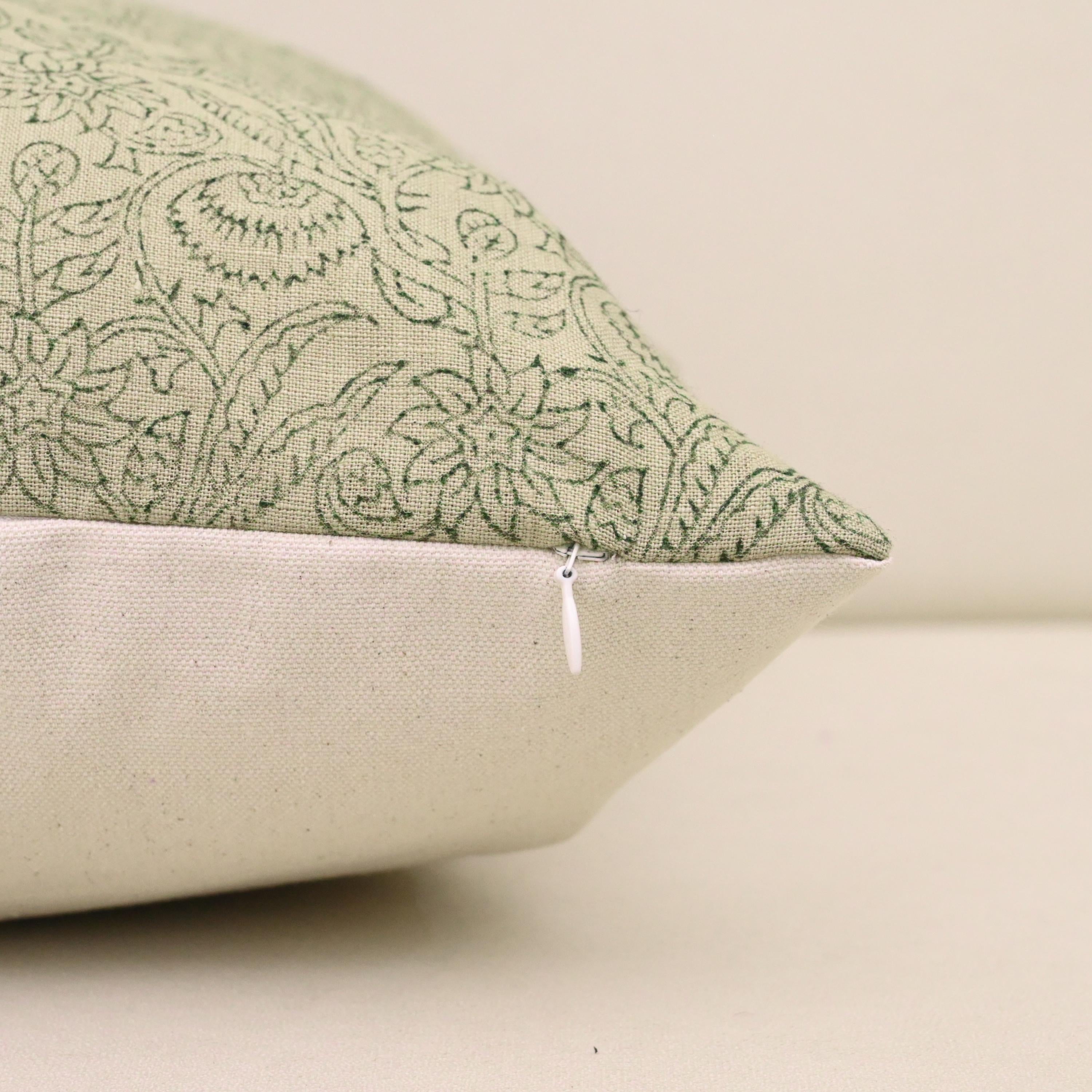 Sage Chintz Vine Linen Pillow Cover