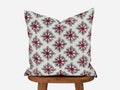 Burgundy star medallion hand block print linen pillow cover, front view