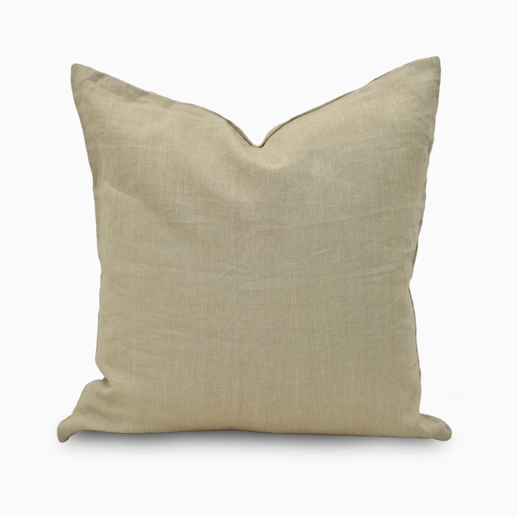 Grey solid linen pillow cover, front view showing natural fabric texture