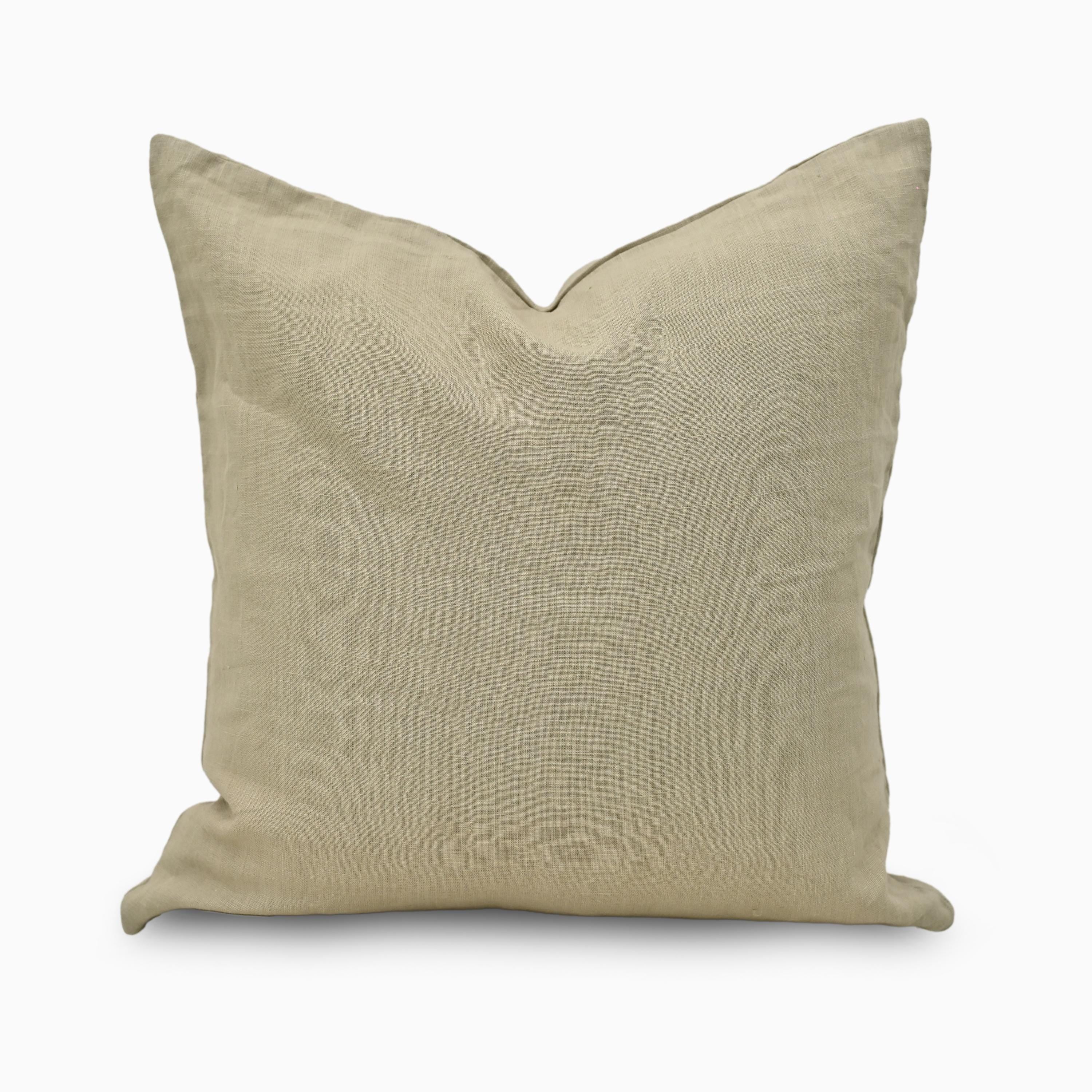 Grey solid linen pillow cover, front view showing natural fabric texture