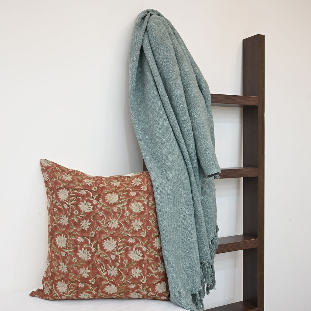 Molly Soft Sage Linen Block Print Pillow Cover