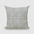 Ashen grey floral hand block print linen pillow cover on cream background