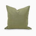 Light olive solid linen pillow cover, front view on white background