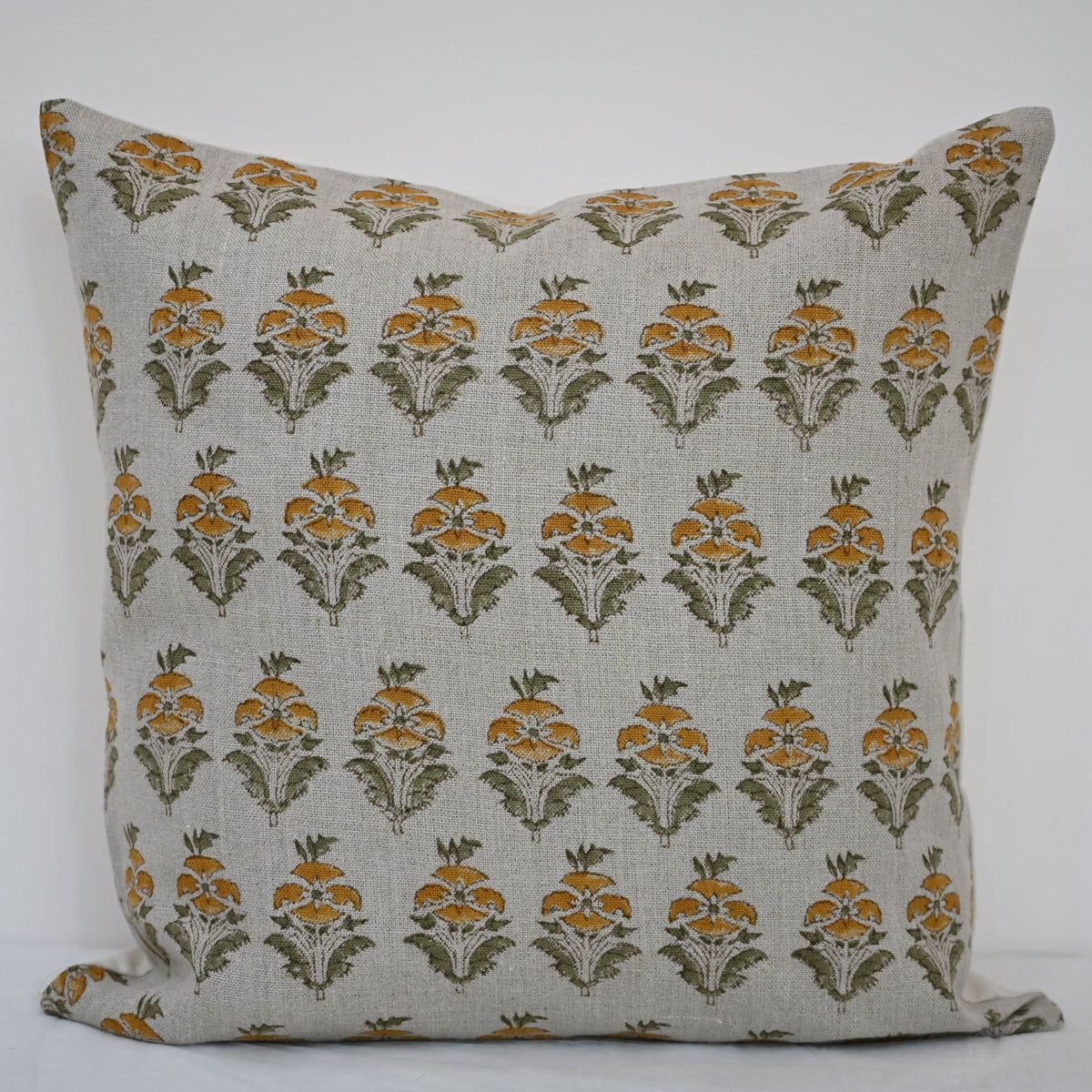 Ariana  Olive Linen Block Print Pillow Cover