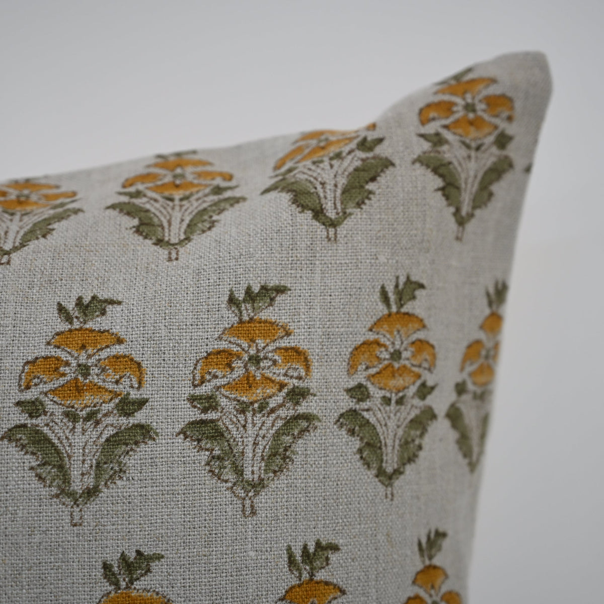 Ariana  Olive Linen Block Print Pillow Cover