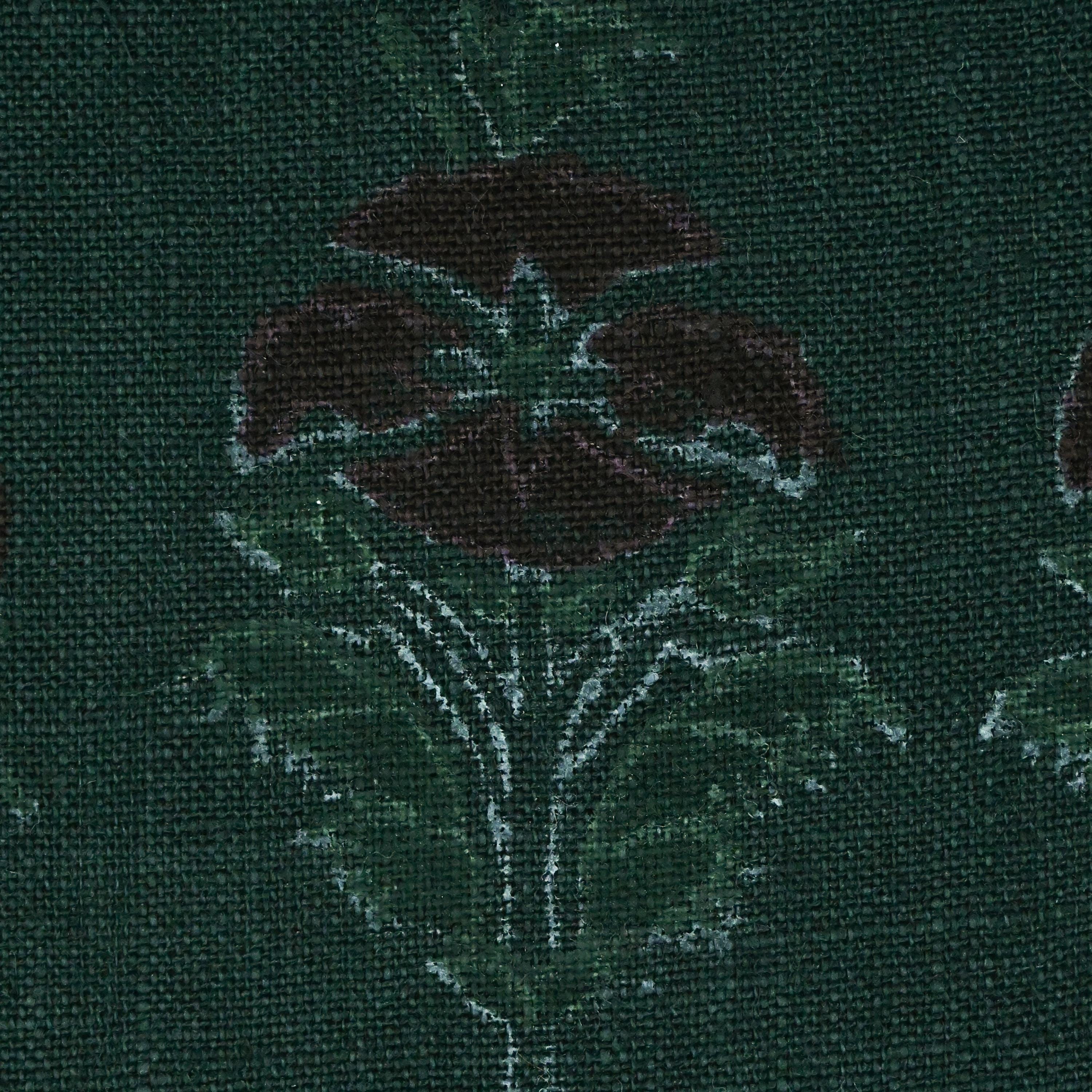 Front view of forest green wine floral chintz bud cushion cover