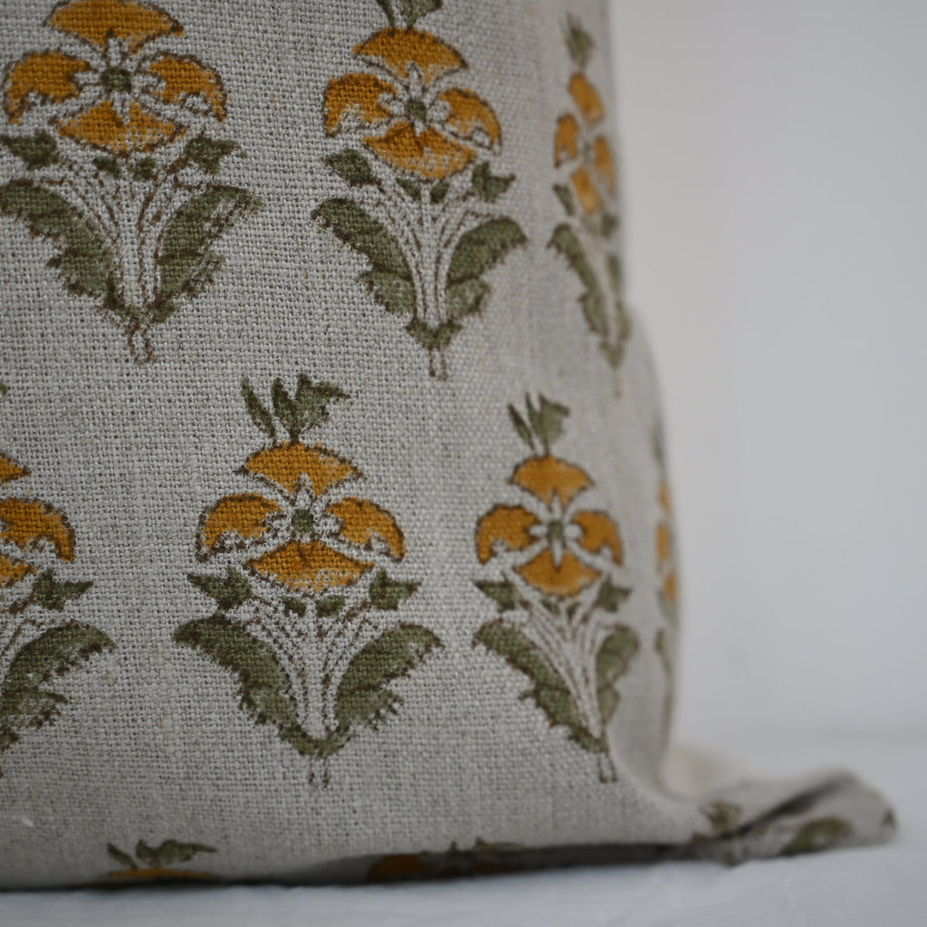 Ariana  Olive Linen Block Print Pillow Cover