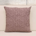 Dusty mauve linen pillow cover with a fine wine ditsy floral vine hand block print, front view