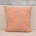 Brown rose floral hand block print linen pillow cover on blush peach background