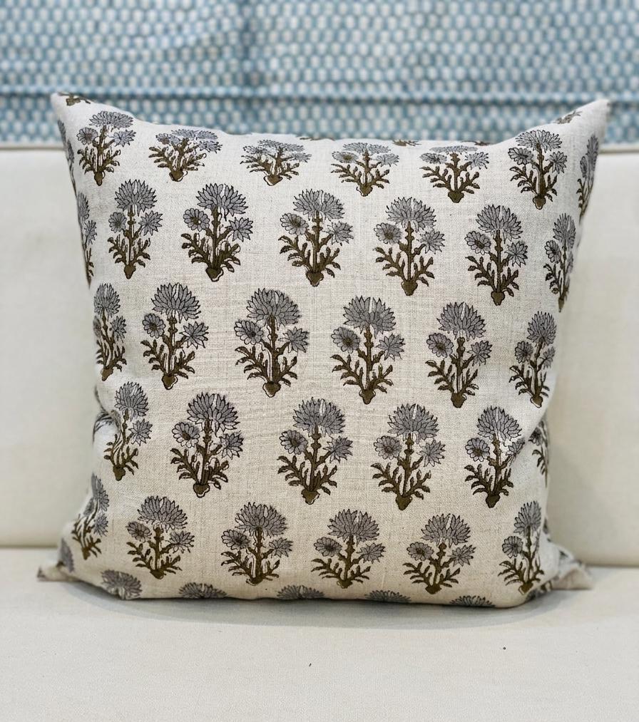 Mughal buta linen pillow cover styled in a living room