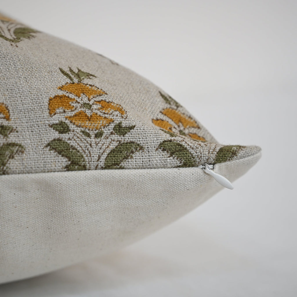 Ariana  Olive Linen Block Print Pillow Cover