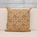 Camel linen pillow cover with hand block printed Jaipuri chrysanthemum vine in chestnut brown, front view