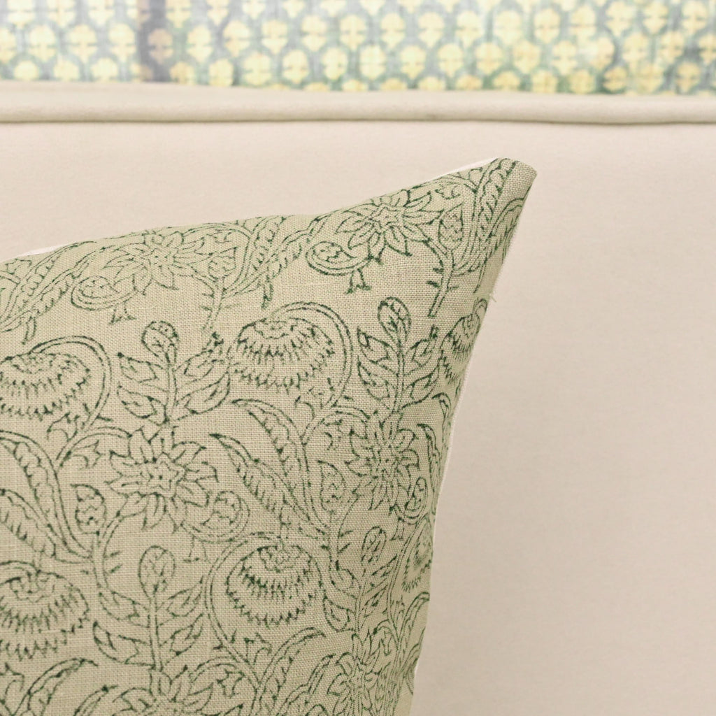 Sage Chintz Vine Linen Pillow Cover