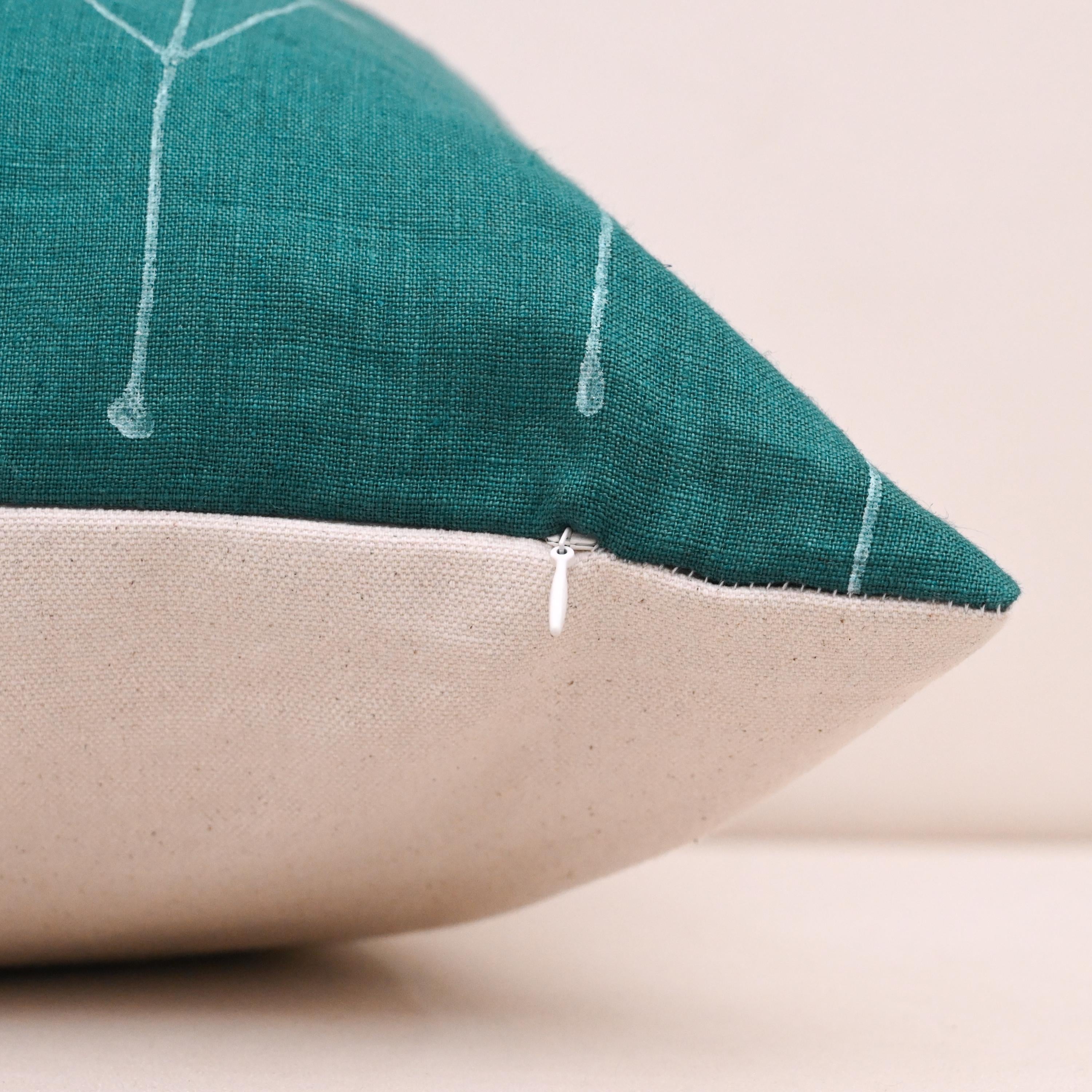 Hidden zipper closure on teal wild meadow cushion cover