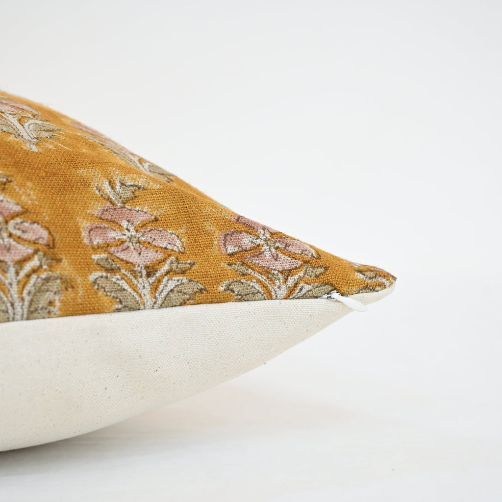 Ariana Mustard Linen Block Print Pillow Cover