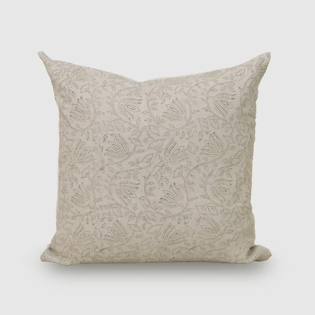 Willow Floral Block Print Linen Pillow Cover
