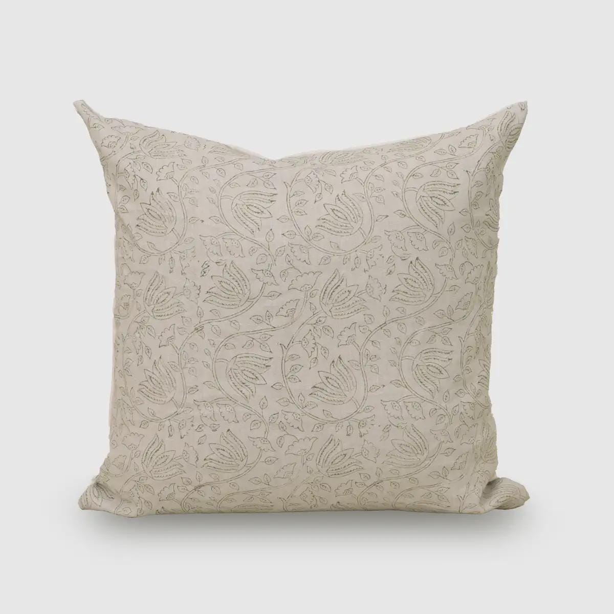 Willow Floral Block Print Linen Pillow Cover