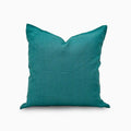 Teal solid linen throw pillow cover, front view on white background
