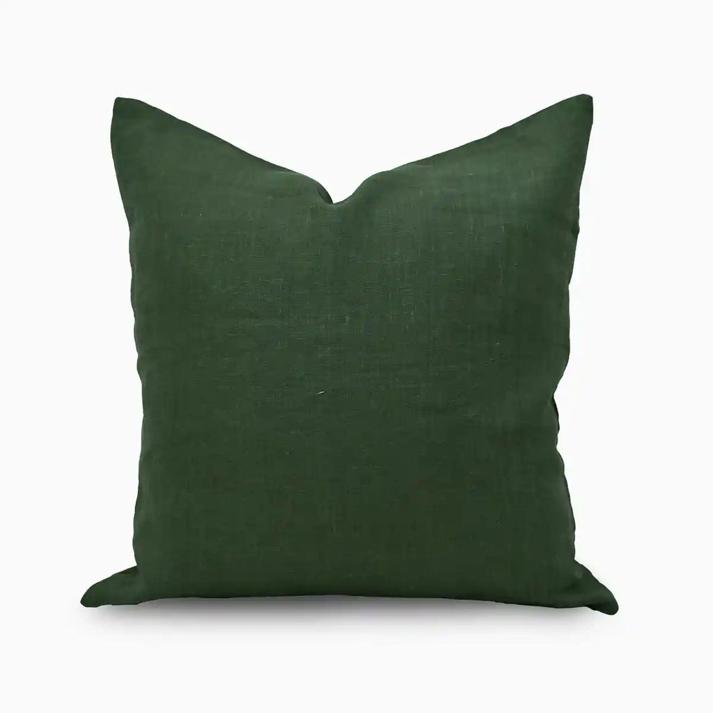 Aral Dark Green Solid Linen Pillow Cover