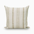 Olive green block print vine stripe linen cushion cover on white background