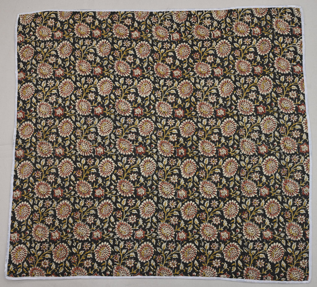 Andrea Ice Blue Floral Hand Block Print Cotton Quilt
