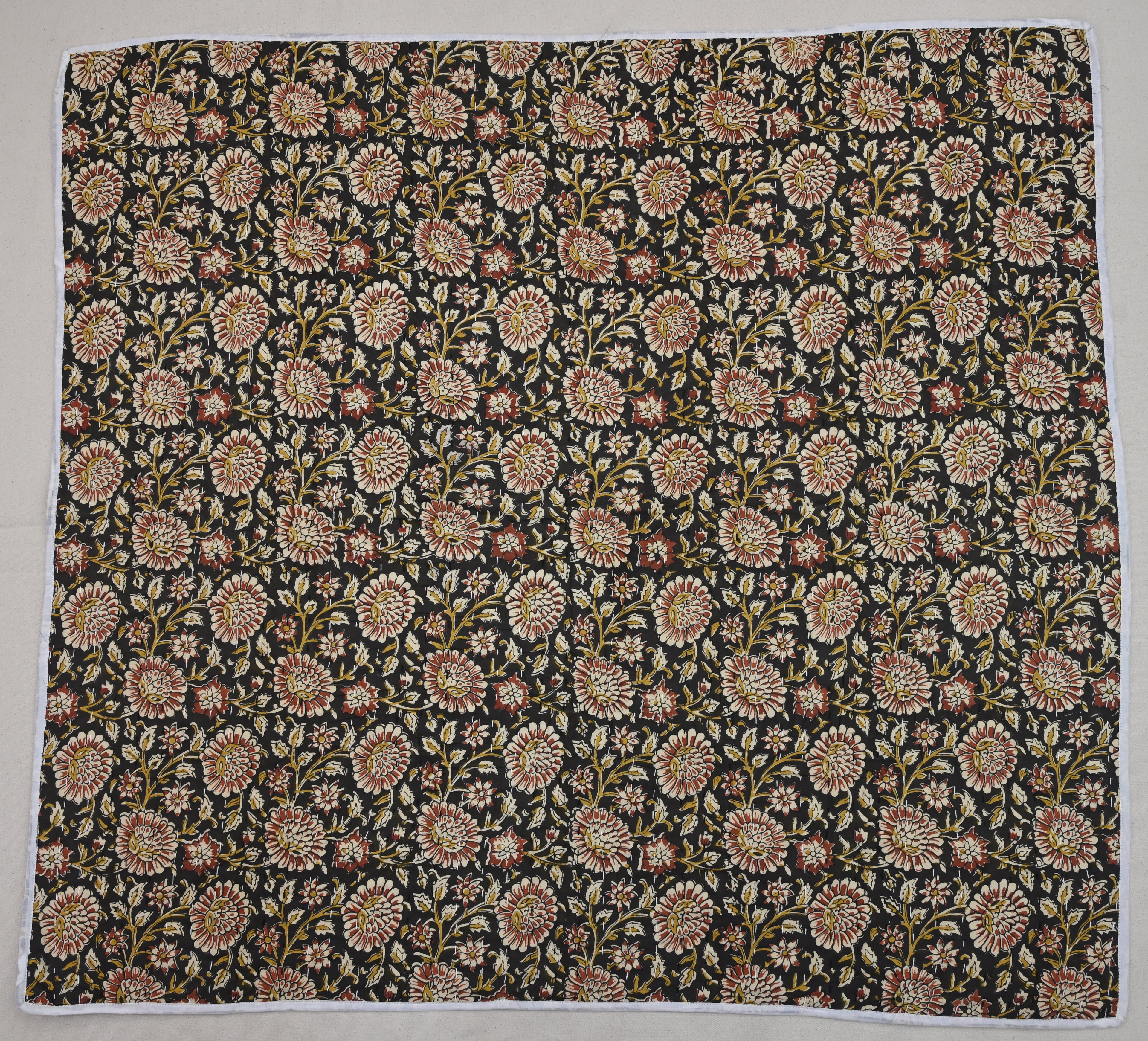 Andrea Ice Blue Floral Hand Block Print Cotton Quilt