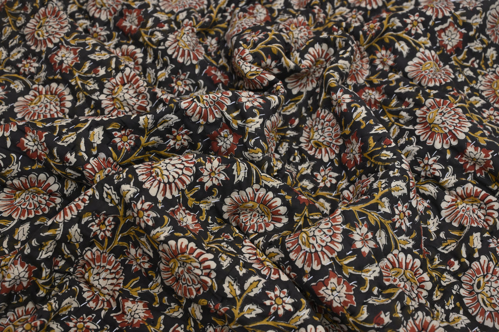 Andrea Ice Blue Floral Hand Block Print Cotton Quilt