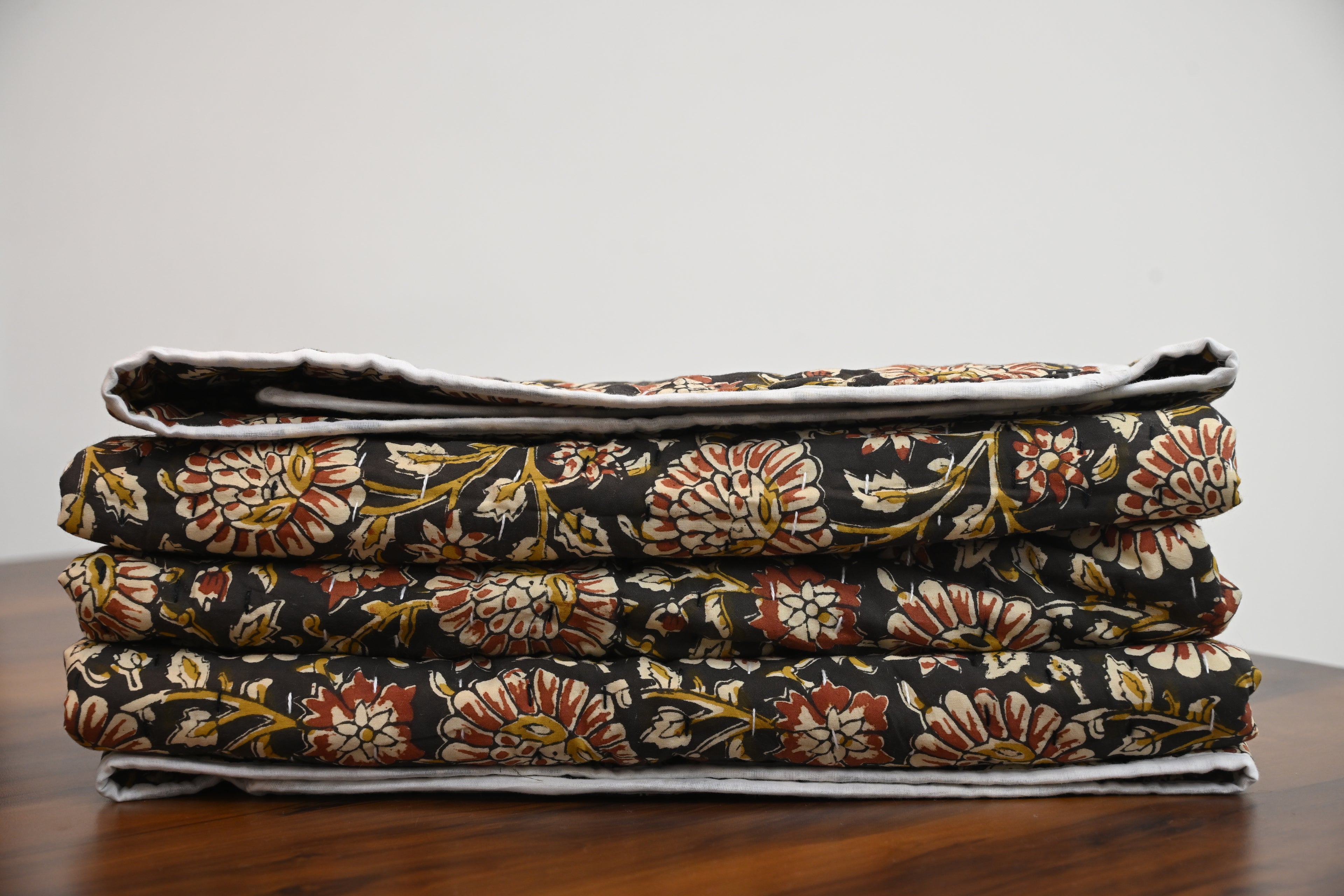 Andrea Ice Blue Floral Hand Block Print Cotton Quilt
