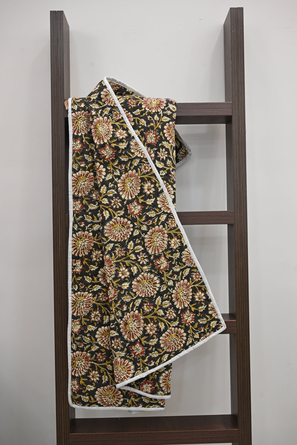 Andrea Ice Blue Floral Hand Block Print Cotton Quilt