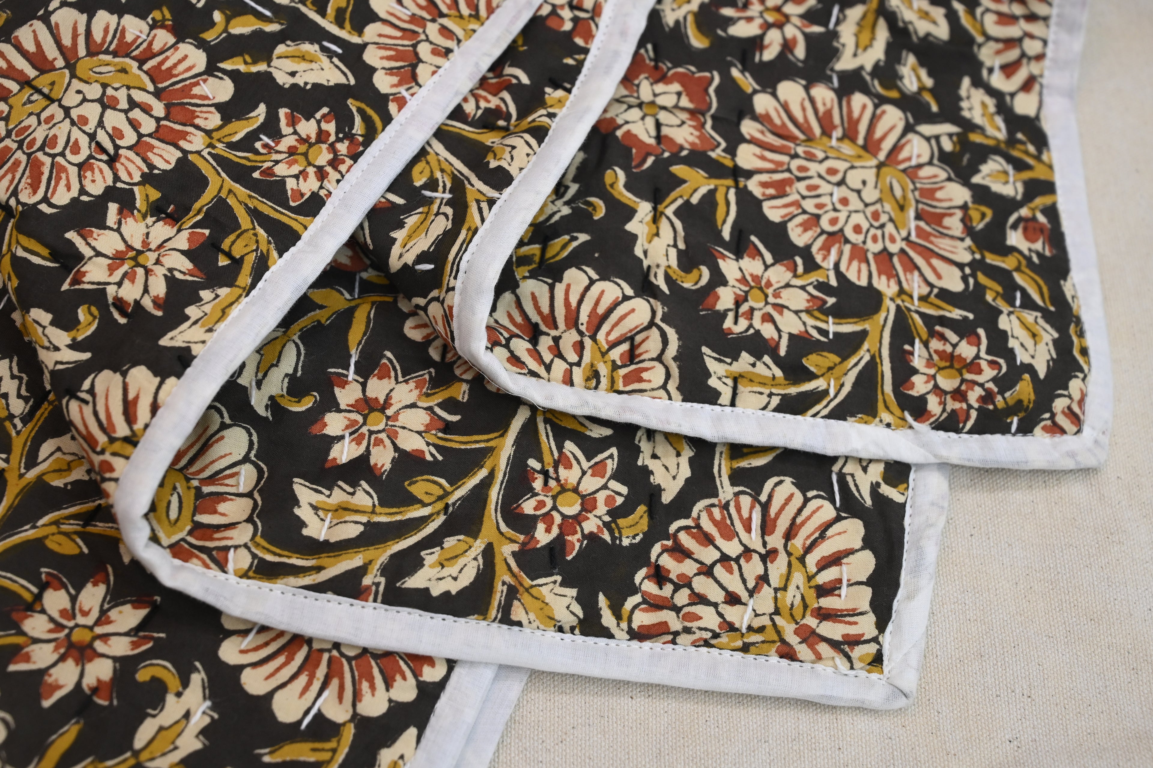Andrea Ice Blue Floral Hand Block Print Cotton Quilt