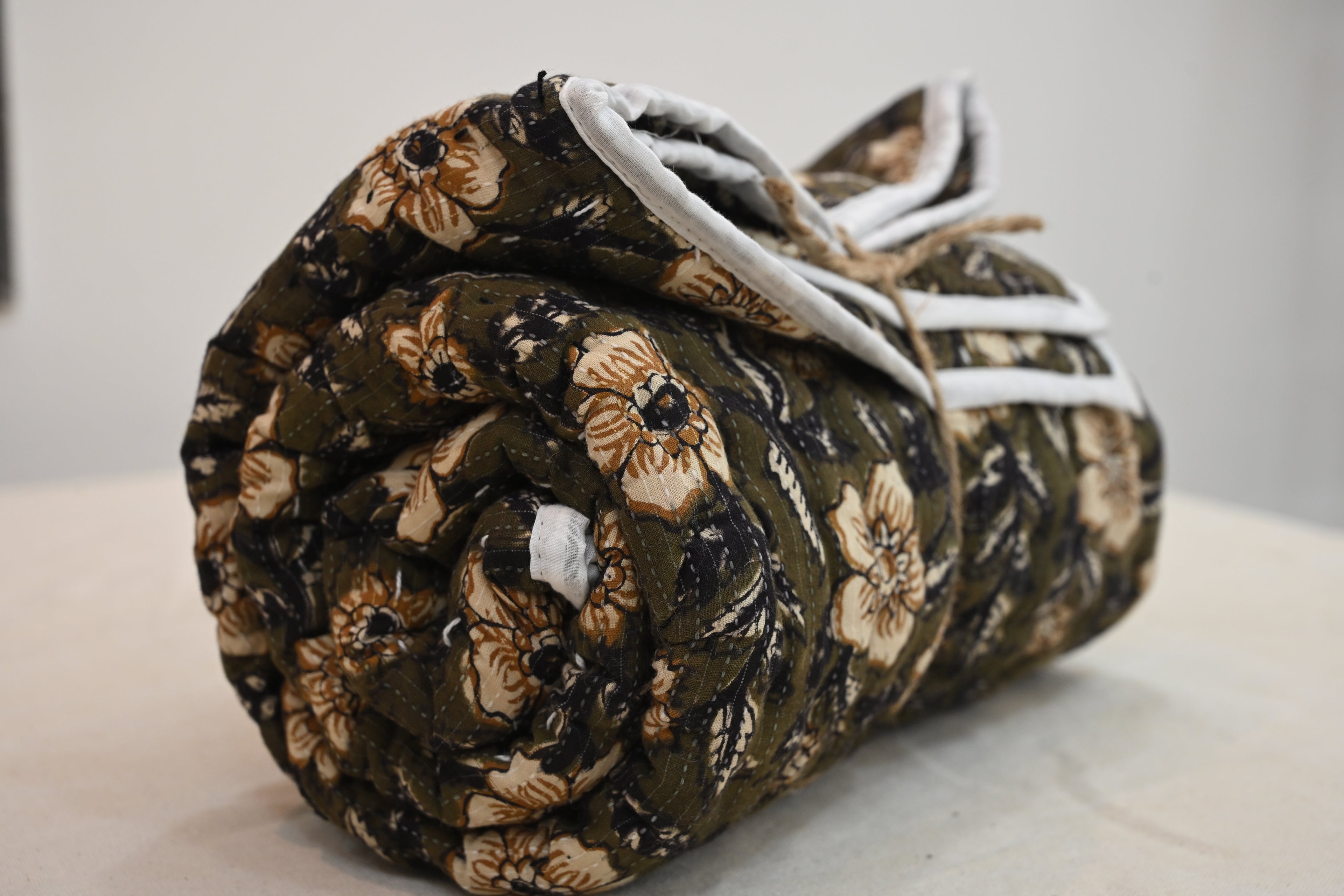Andrea Ice Blue Floral Hand Block Print Cotton Quilt