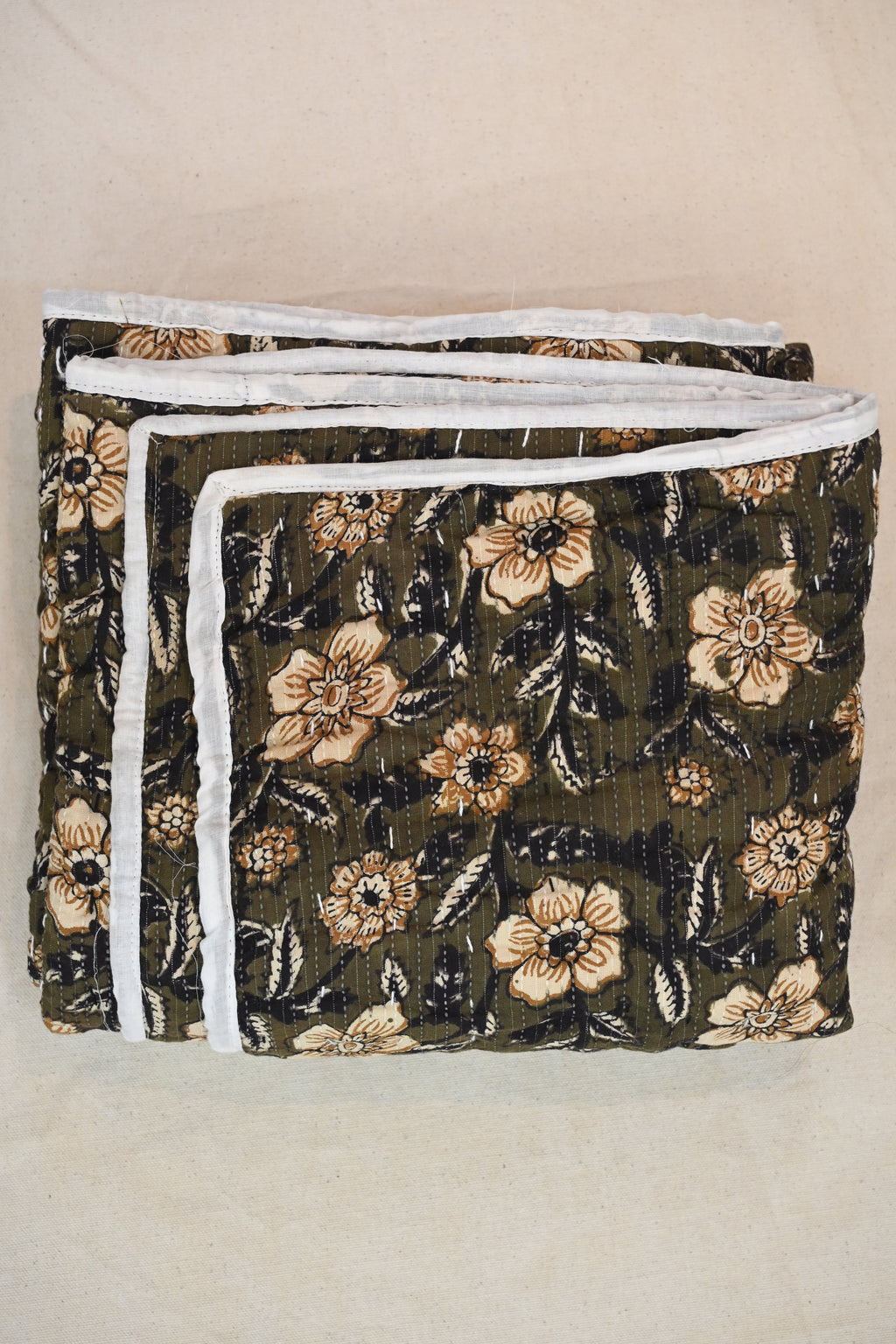 Andrea Ice Blue Floral Hand Block Print Cotton Quilt