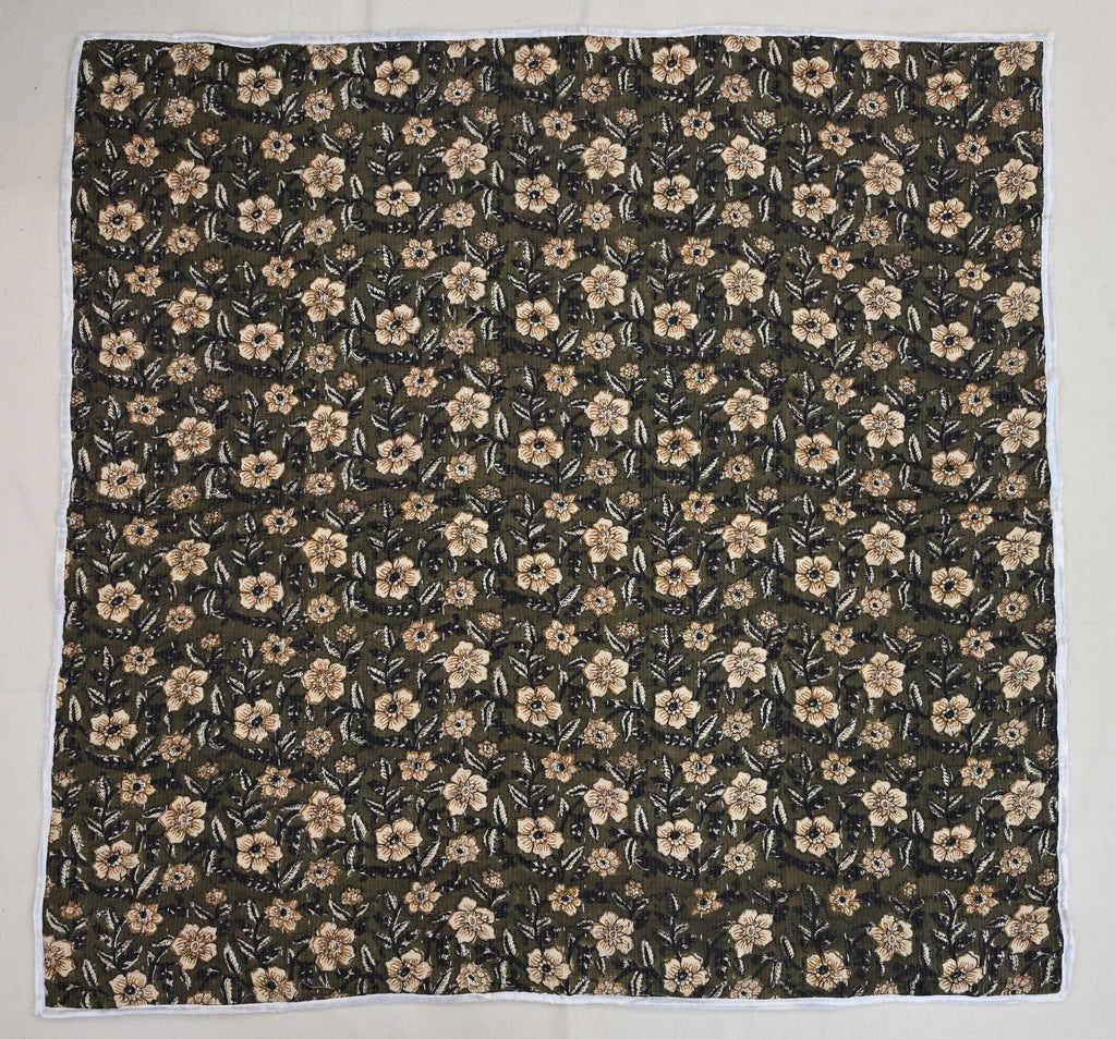 Andrea Ice Blue Floral Hand Block Print Cotton Quilt
