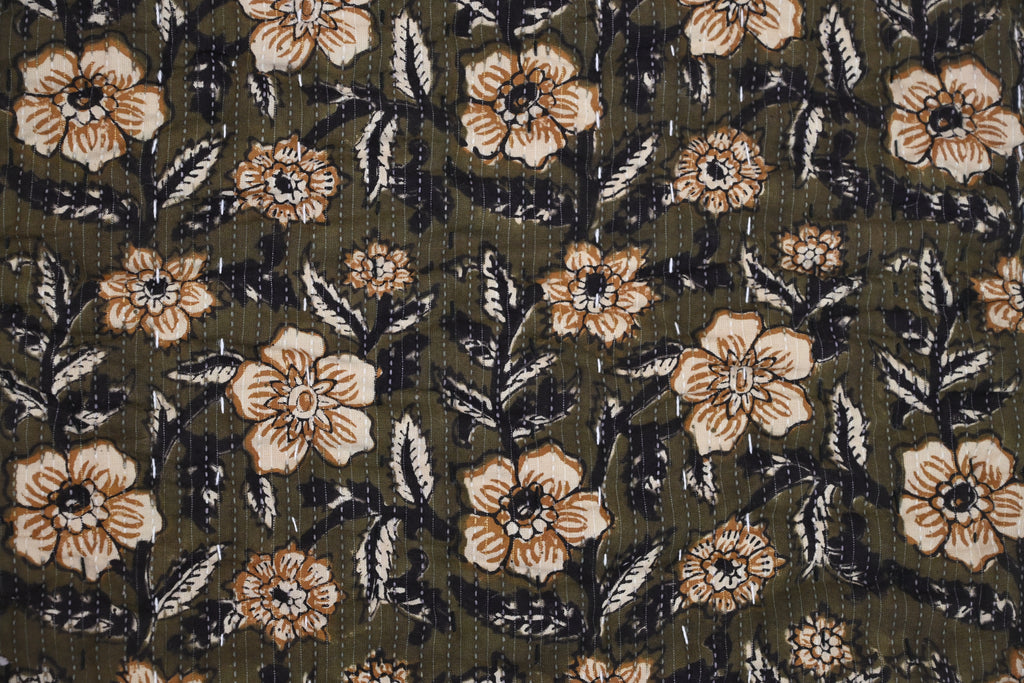 Andrea Ice Blue Floral Hand Block Print Cotton Quilt
