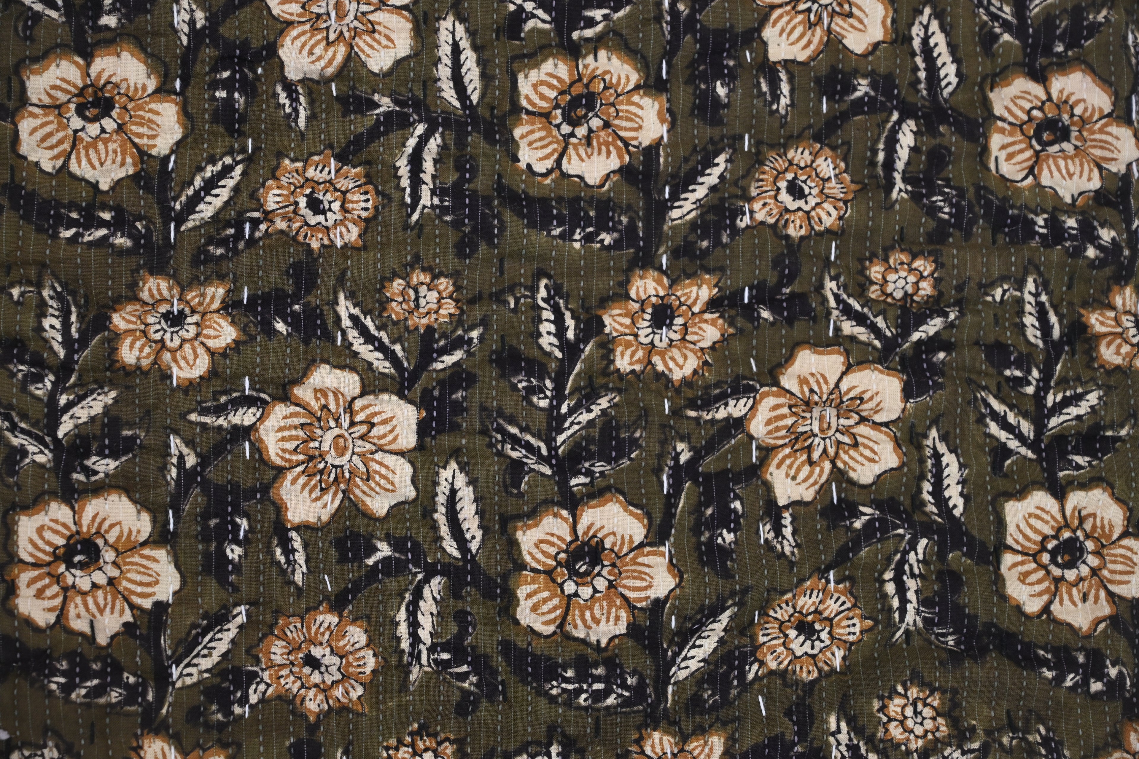 Andrea Ice Blue Floral Hand Block Print Cotton Quilt