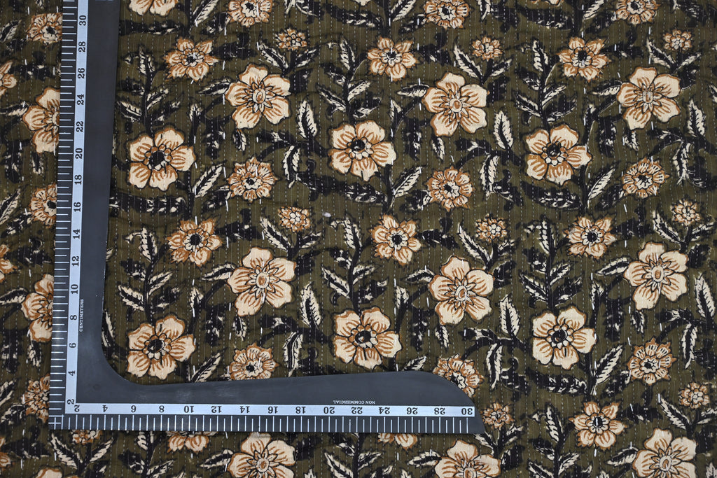 Andrea Ice Blue Floral Hand Block Print Cotton Quilt