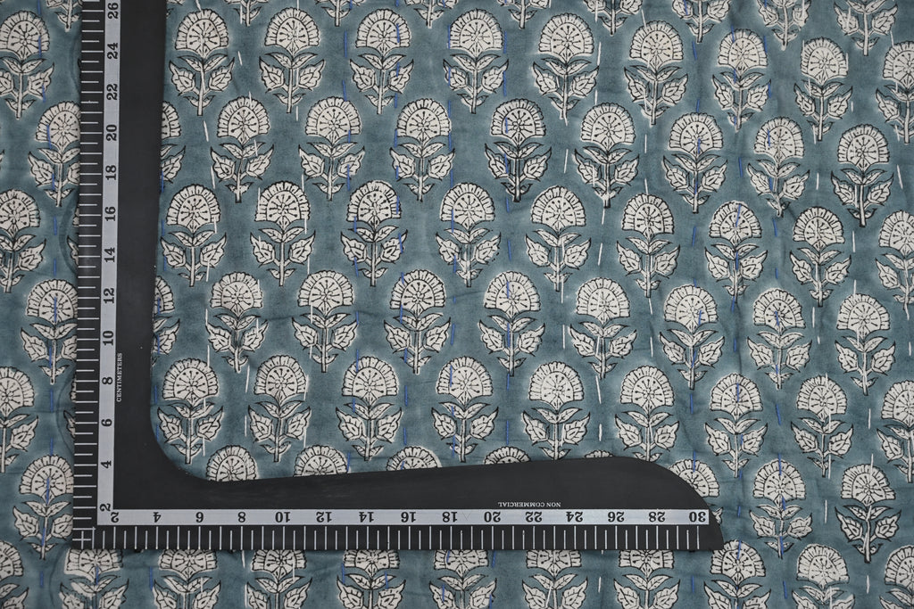 Yellow & Grey Mughal Floral Hand Block Print Cotton Quilt