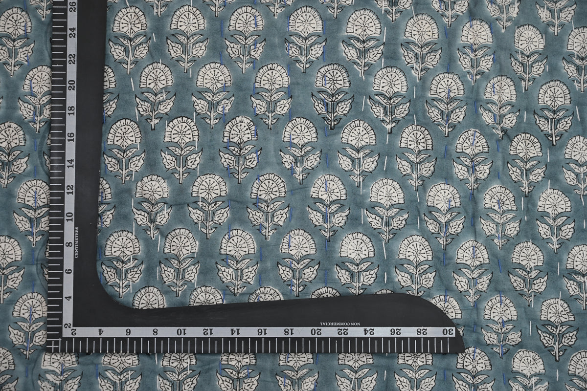 Yellow & Grey Mughal Floral Hand Block Print Cotton Quilt