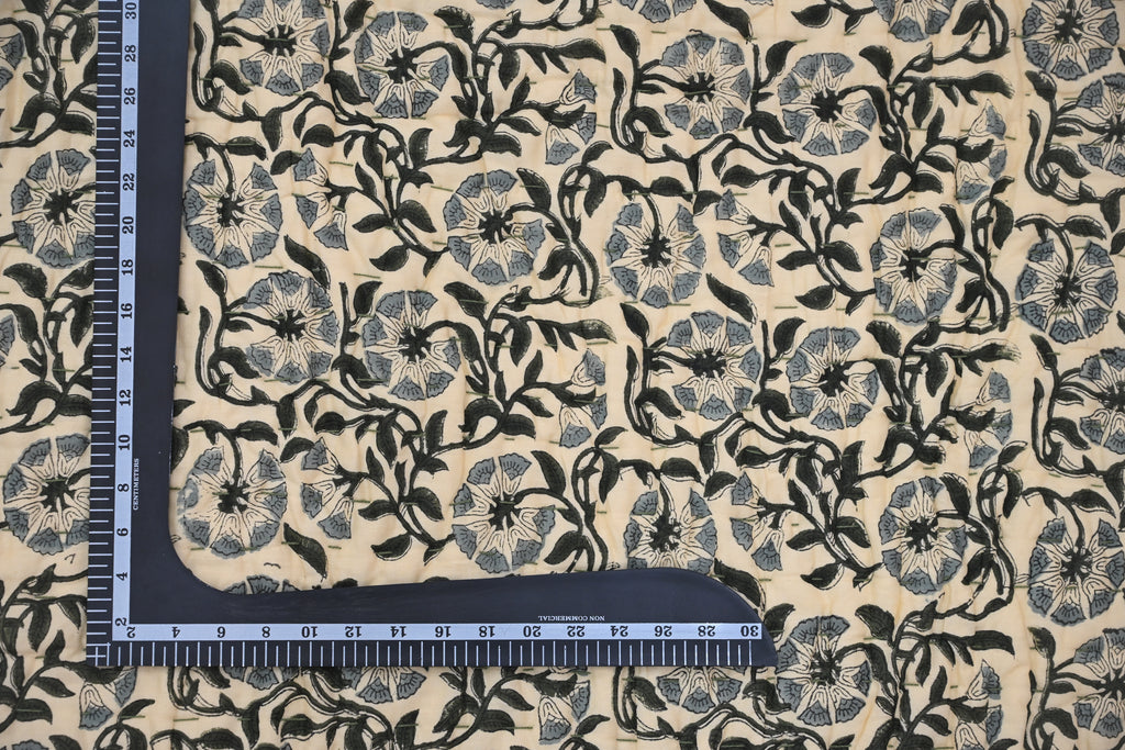 Andrea Ice Blue Floral Hand Block Print Cotton Quilt